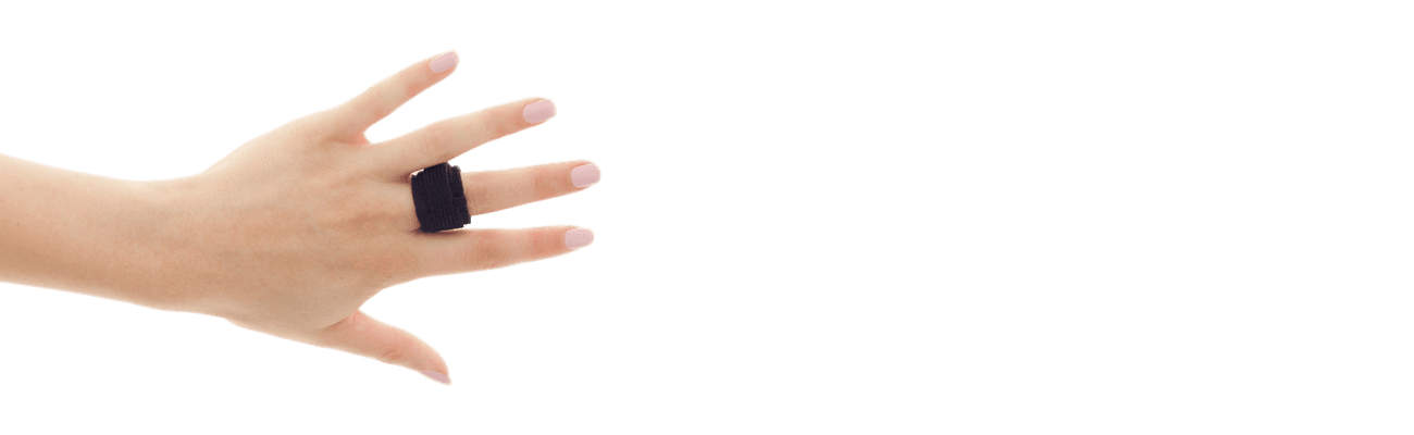 A hand wearing the HandFix trigger finger splint